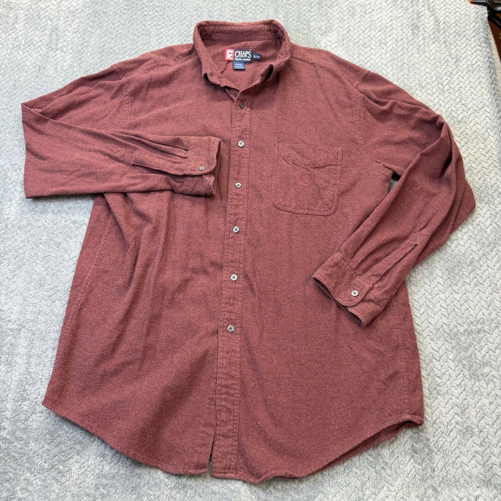Vintage Chaps RL Flannel Shirt Mens XL Maroon Burgundy Cotton Button Up Long Slv